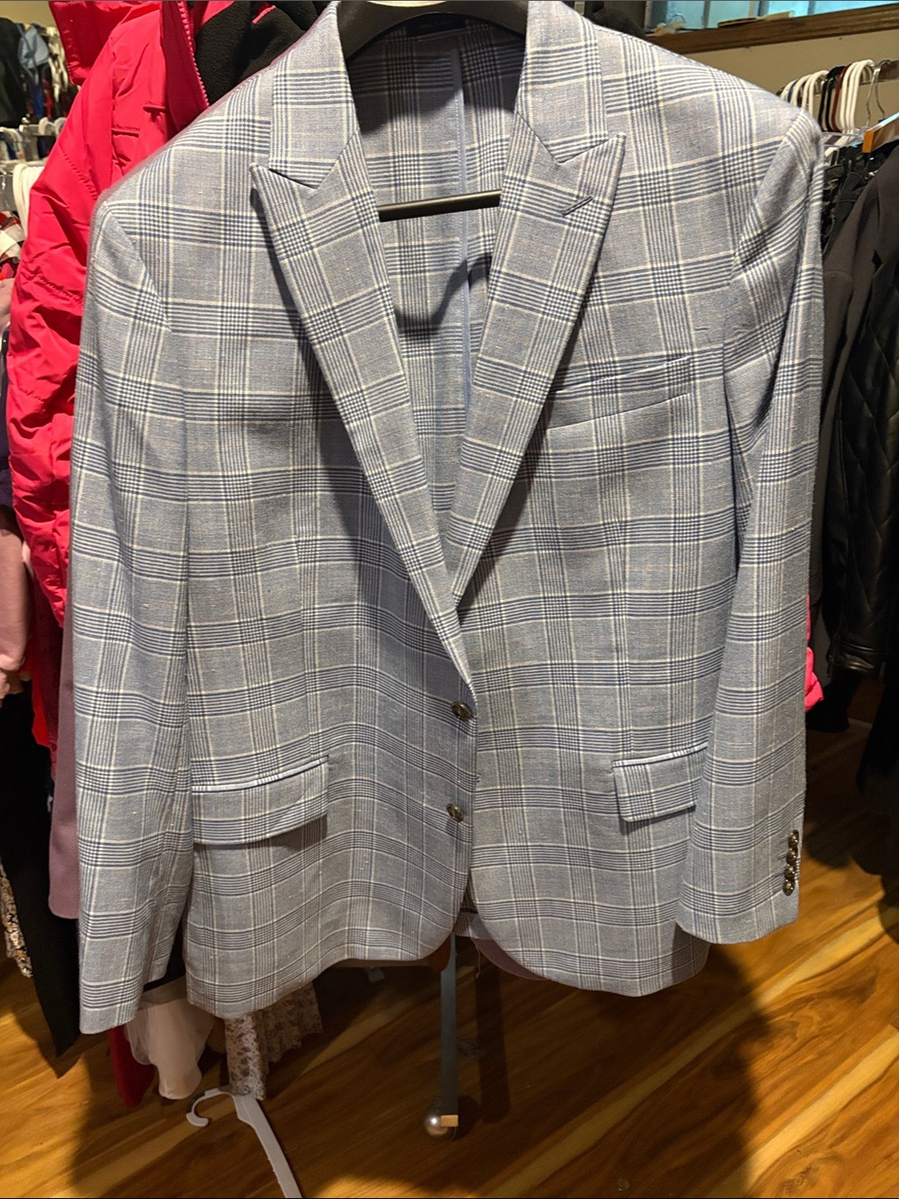 Stanford tailored wool 48reg classic plaid Men's Light Blue Windowpane Blazer